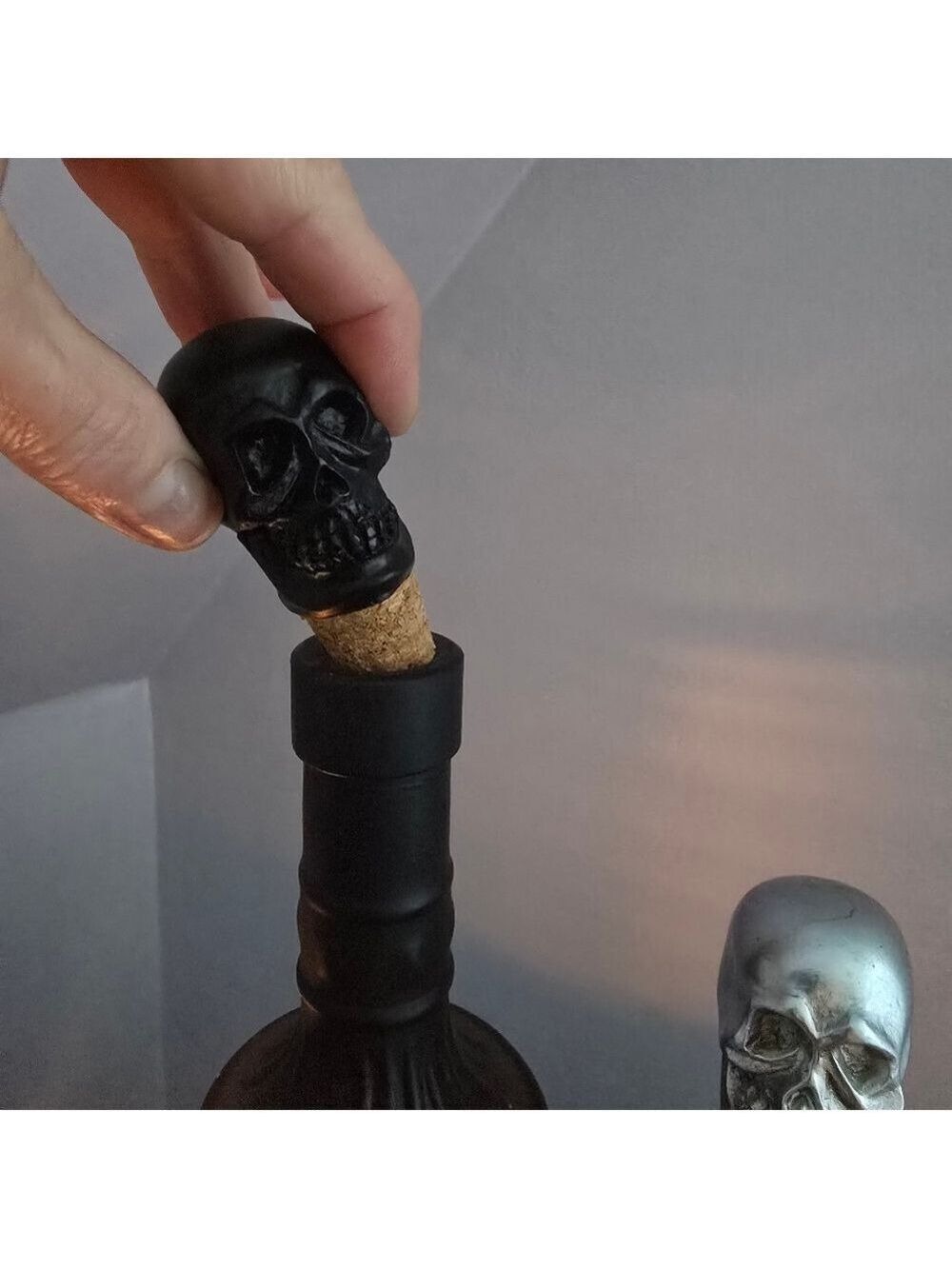 Three Black Glass Gothic Witch Tincture Potion Bottles With Skull Cork Stoppers - Picture 9 of 12